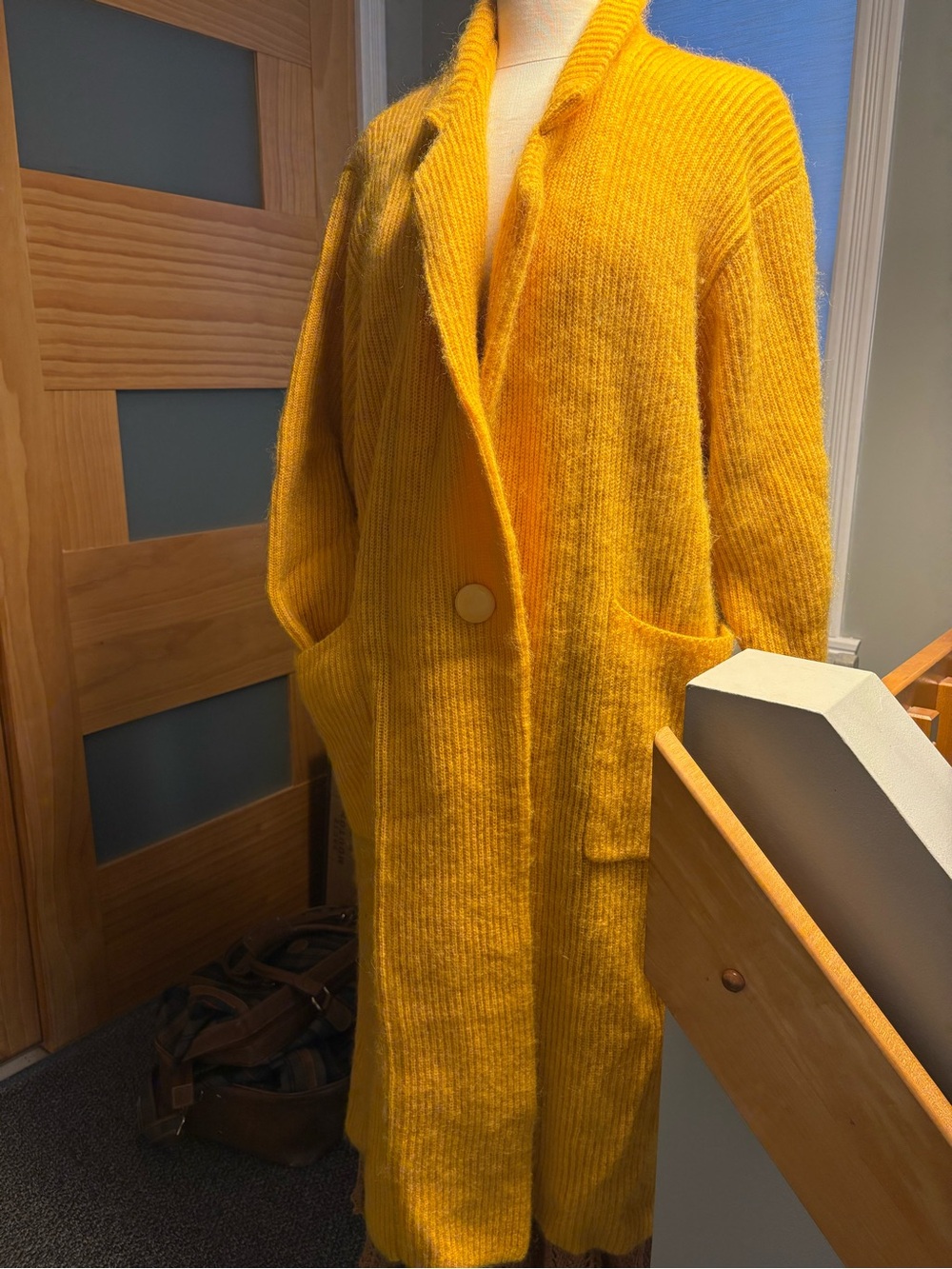 Women's Mustard Yellow Long Knit Cardigan Sweater mohair wool